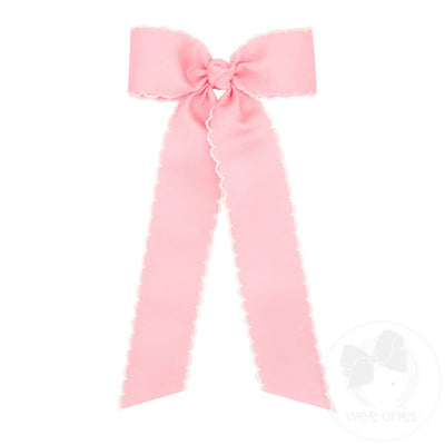 Wee Ones Moonstitch Classic Hair Bowtie: Pink with White