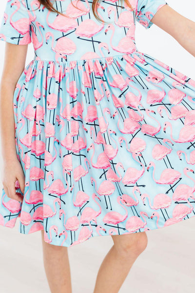 Mila & Rose:  Pretty in Pink Flamingos S/S Pocket Twirl Dress SHIPS SEPARATELY
