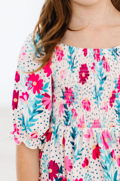Mila & Rose:  Dots & Daisies Smocked Ruffle Dress SHIPS SEPARATELY