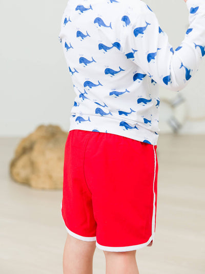 RuffleButts + RuggedButts - Boys Vintage Red Dolphin Hem Swim Trunks