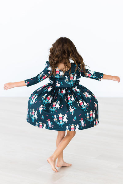 Christmas Ballet 3/4 Sleeve Ruffle Twirl Dress
