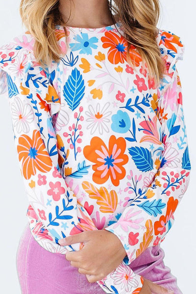 Mila & Rose:  Colorful Carnations L/S Ruffle Tee SHIPS SEPARATELY