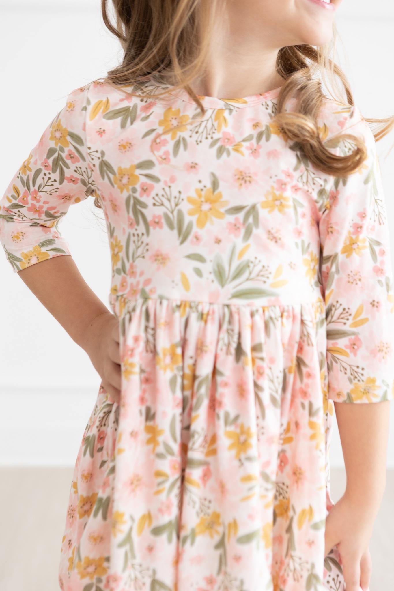Mila & Rose:  Pretty Peachy 3/4 Sleeve Pocket Twirl Dress SHIPS SEPARATELY