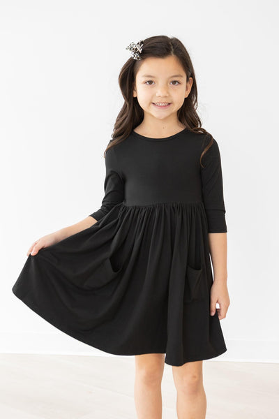 Mila & Rose:  Black 3/4 Pocket Twirl Dress SHIPS SEPARATELY