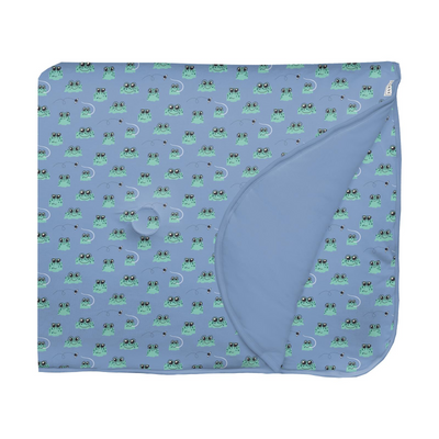 Kickee Pants Fluffle Toddler Blanket with Embroidery: Dream Blue Bespeckled Frogs  (Ships 5/15-6/15)