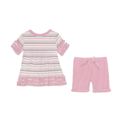 Kickee Pants Babydoll Outfit Set with Shorts: Ice Cream Stripe
