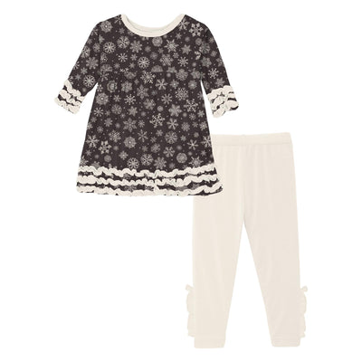 Kickee Pants 3/4 Sleeve Babydoll Outfit Set: Chalkboard Snowflakes