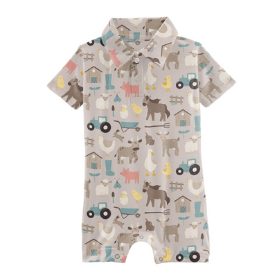 Kickee Pants Polo Romper: Latte Morning on the Farm
