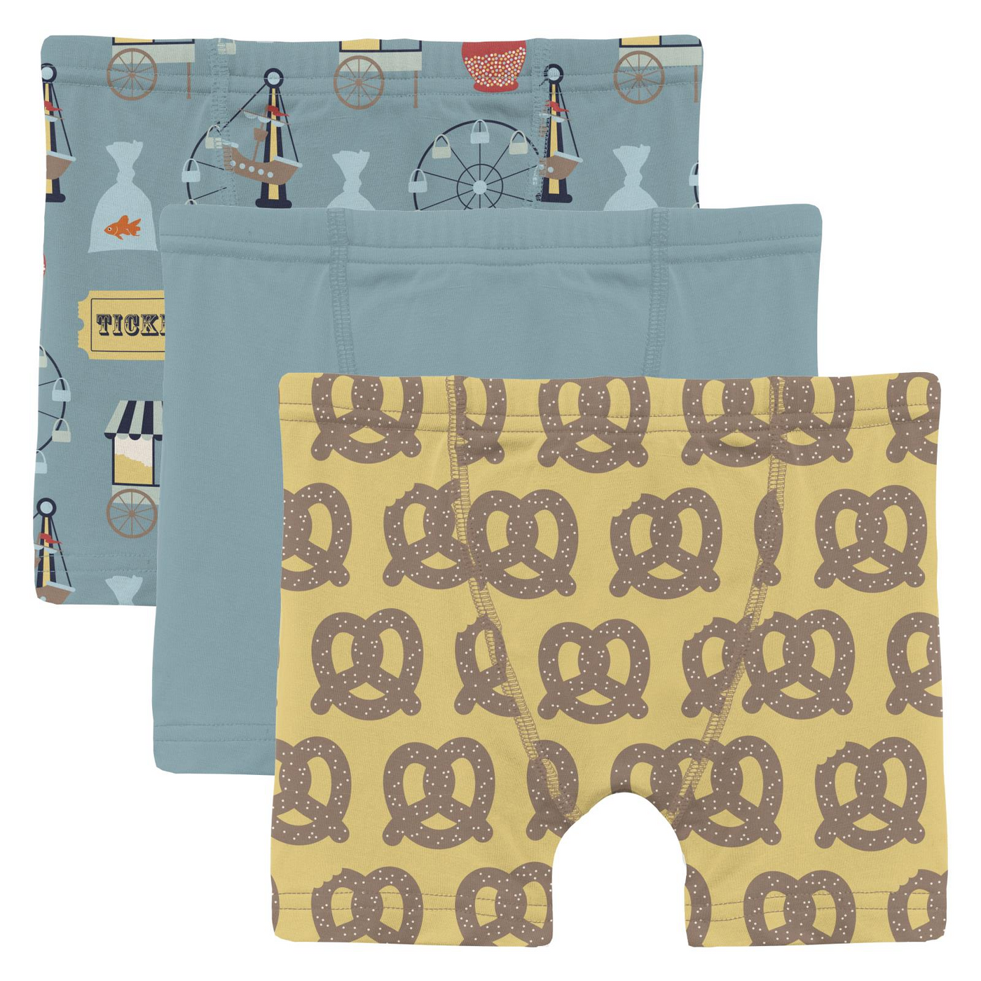 Kickee Pants Boxer Brief Set of 3: Stormy Sea Fall Fair, Stormy Sea & Flax Giant Pretzel
