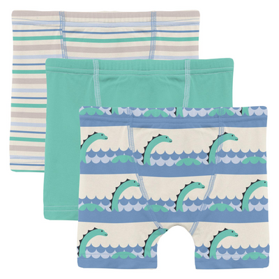 Kickee Pants Boy's Boxer Brief Set of 3: Mythical Stripe, Glass & Natural Sea Monster