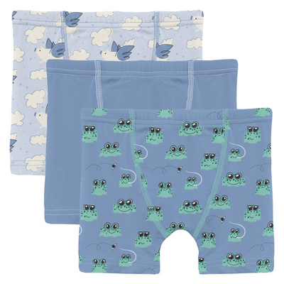 Kickee Pants Boxer Brief Set of 3: Dew Flying Pigs, Dream Blue & Dream Blue Bespeckled Frogs  (Ships 5/15-6/15)