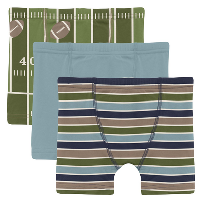 Kickee Pants Boxer Brief Set of 3: Pesto Football, Stormy Sea & Fall Vibes Stripe