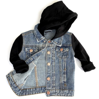 Little Bipsy Hooded Denim Jacket: Black