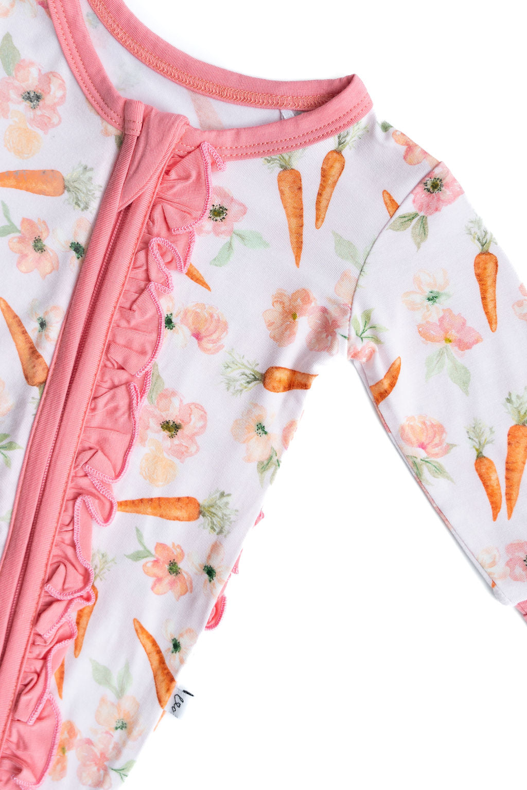 Laree + Co: Lillian's Pink Easter Carrots Bamboo Ruffle Convertible Footie
