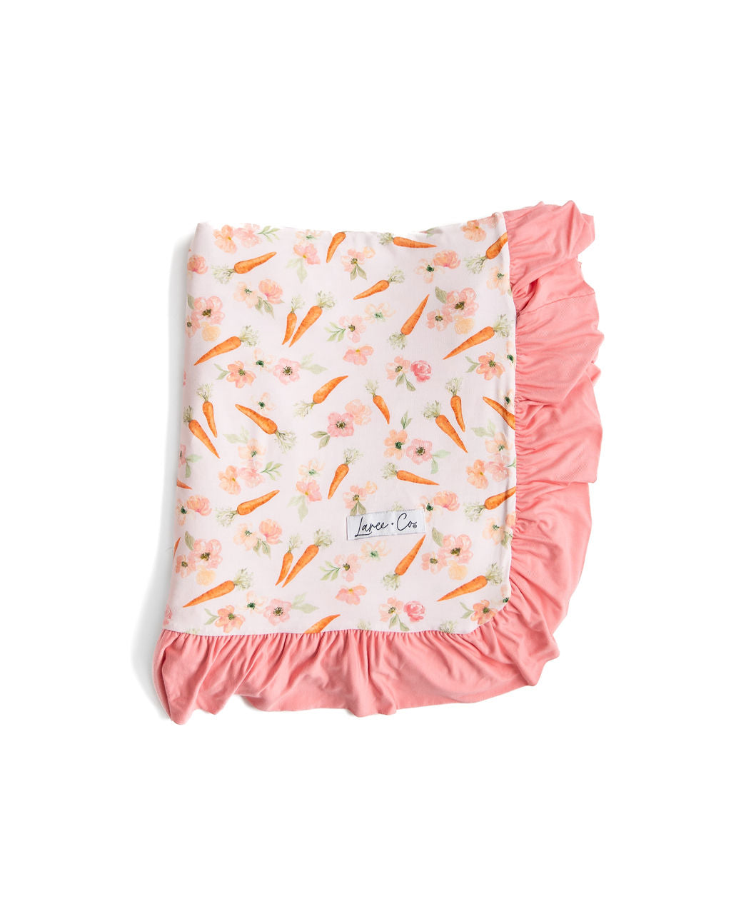 Laree + Co: Lillian's Pink Easter Carrots Bamboo Ruffle Toddler Blanket