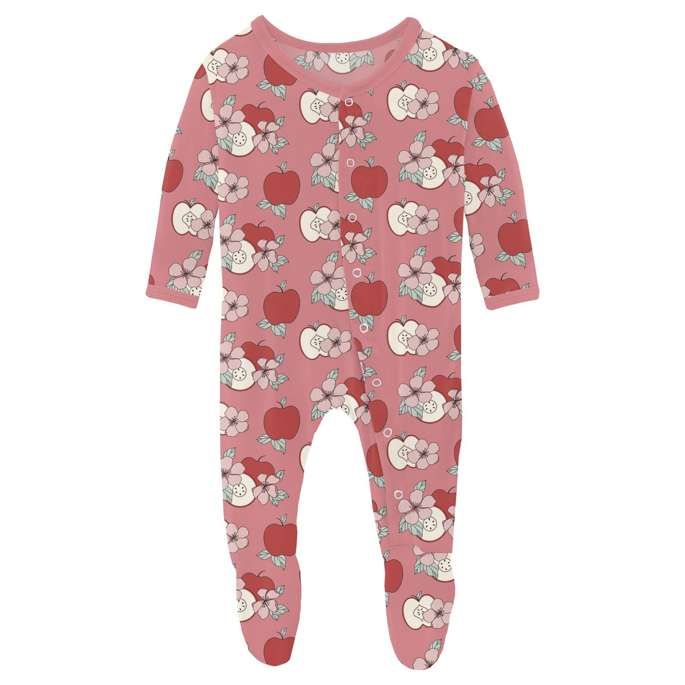 Kickee Pants Footie with Snaps: Desert Rose Apple Picking