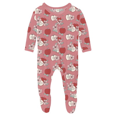 Kickee Pants Footie with Snaps: Desert Rose Apple Picking