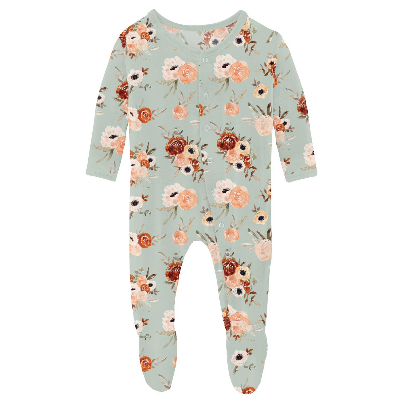 Kickee Pants Footie with Snaps: Aloe Fall Floral