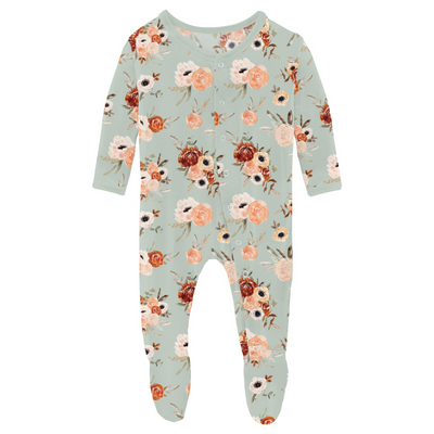 Kickee Pants Footie with Snaps: Aloe Fall Floral