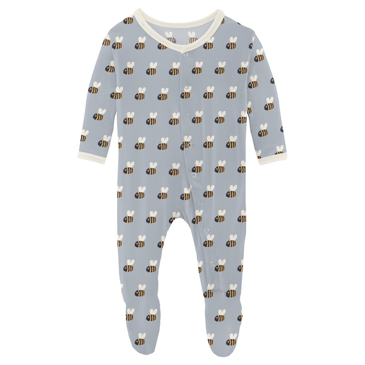 Kickee Pants Footie With Snaps: Pearl Blue Baby Bumblebee  (Ships 5/15-6/15)