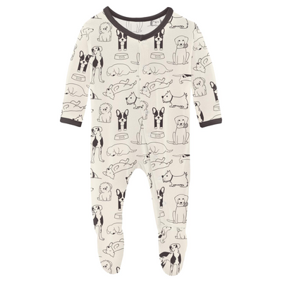 Kickee Pants Footie With Snaps: Natural Dogs