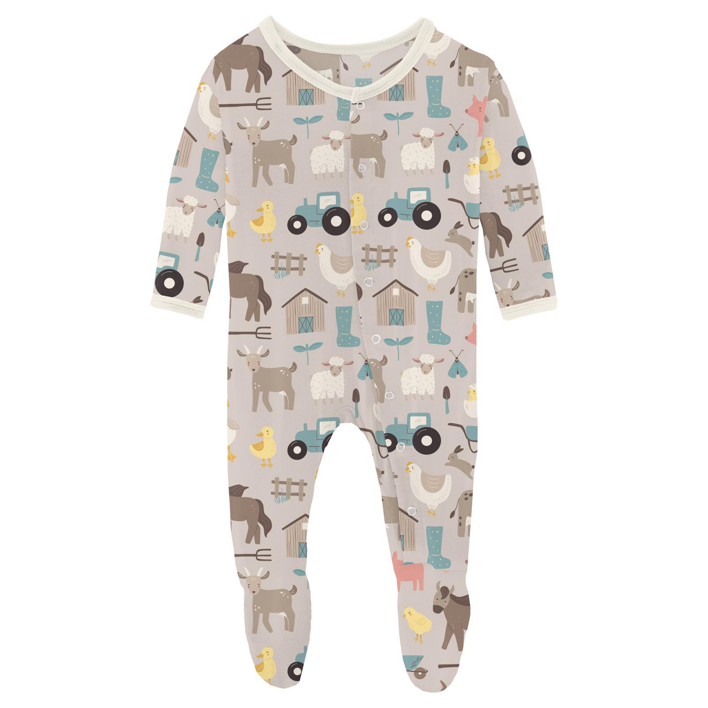 Kickee Pants Footie With Snaps: Latte Morning on the Farm