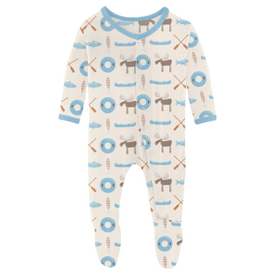 Kickee Pants Footie with Snaps: Natural Lake Life