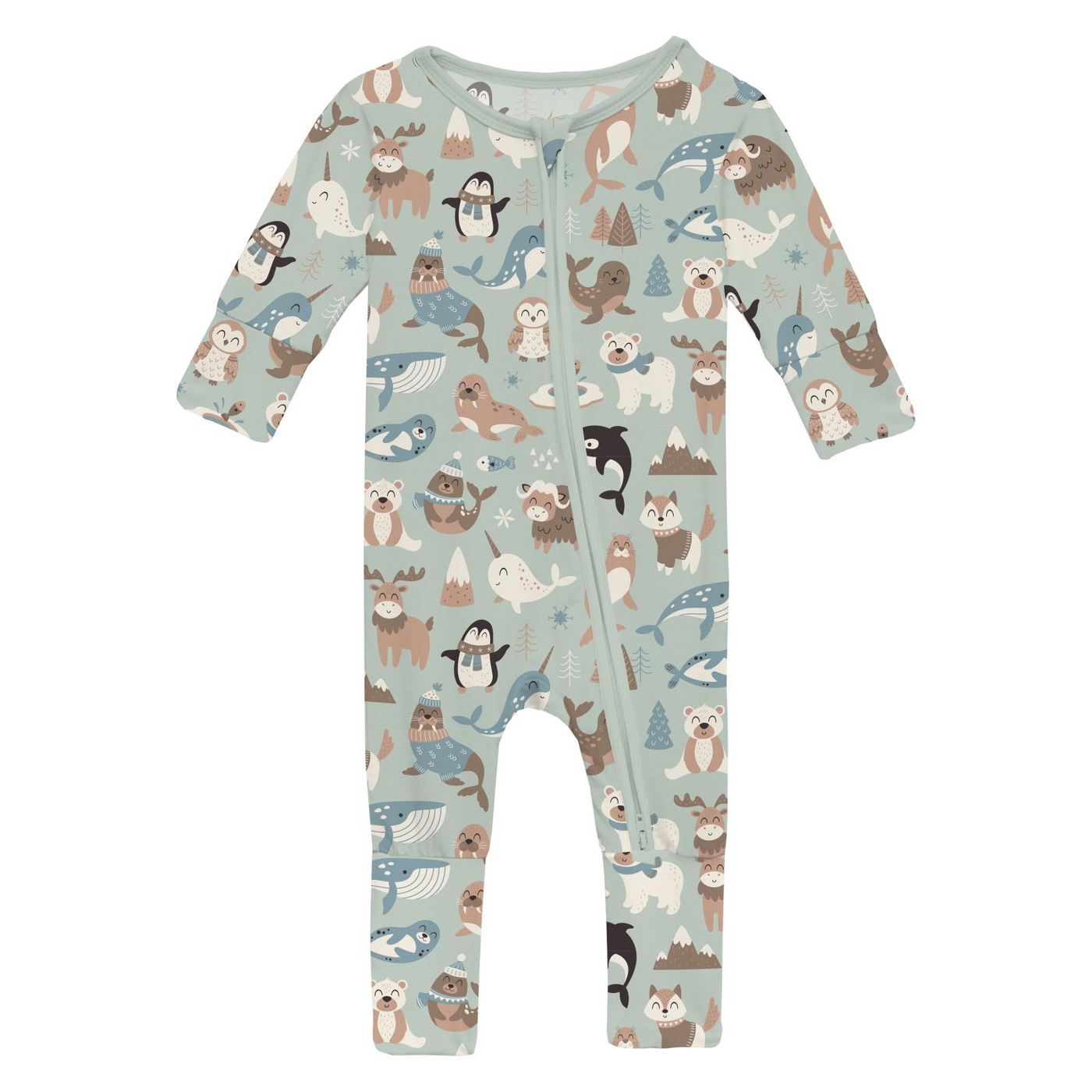 Kickee Pants Convertible Coverall: Aloe Arctic Animals