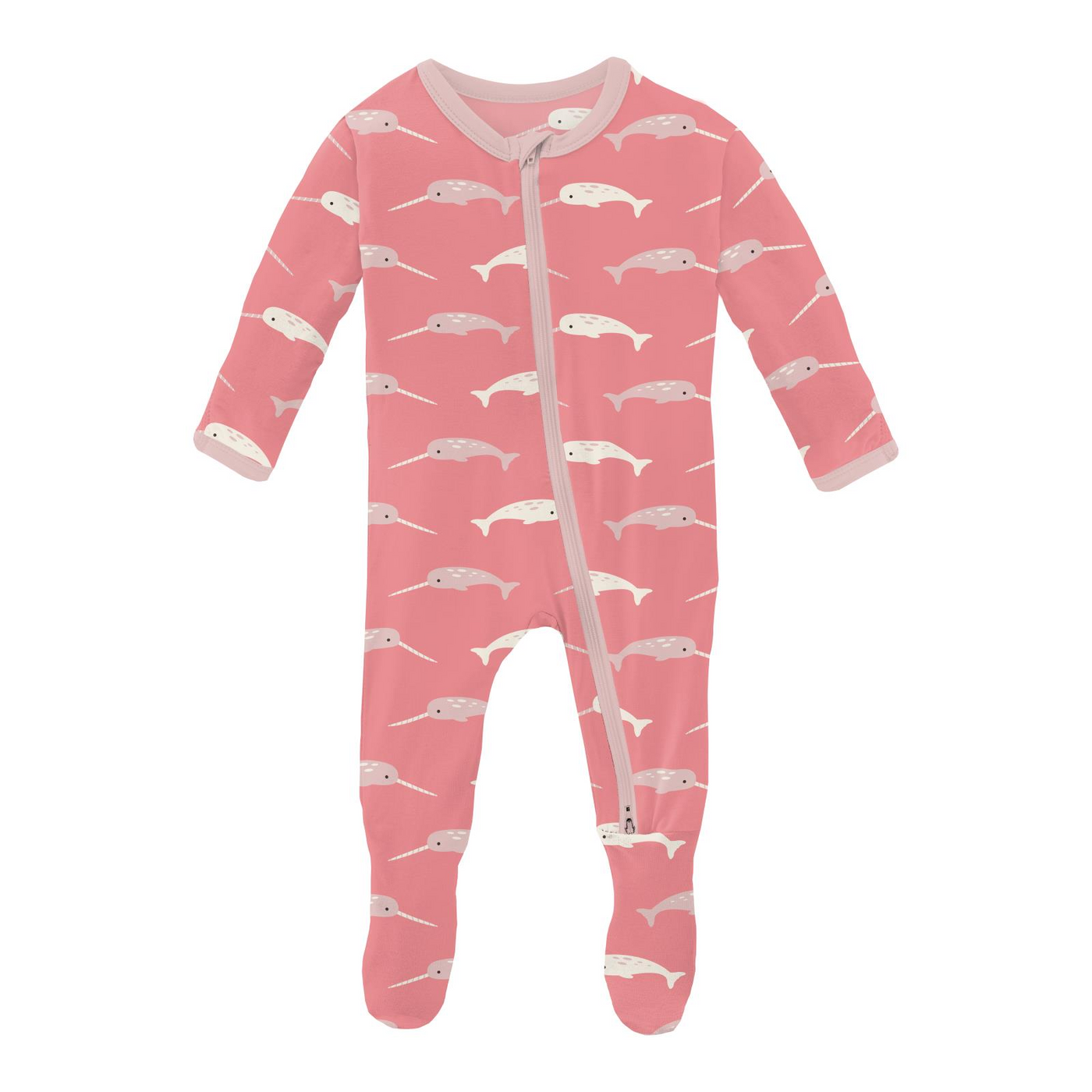 Kickee Pants Footie with 2 Way Zipper: Strawberry Narwhal