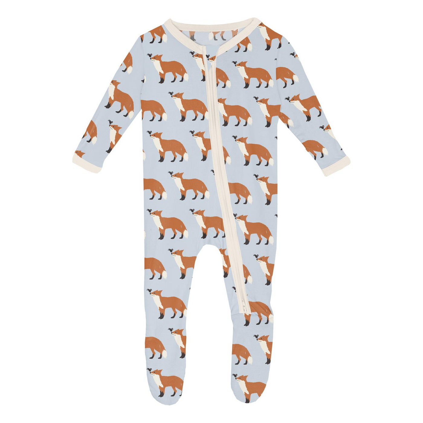 Kickee Pants Footie with 2 Way Zipper: Illusion Blue Fox & The Crow