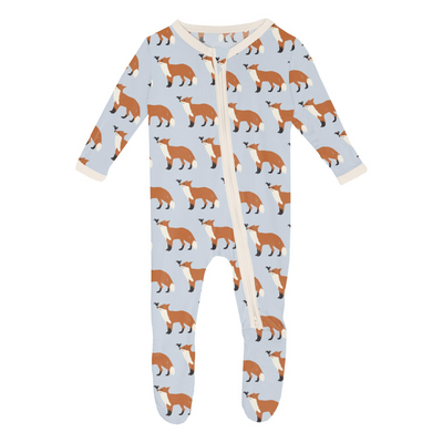 Kickee Pants Footie with 2 Way Zipper: Illusion Blue Fox & The Crow