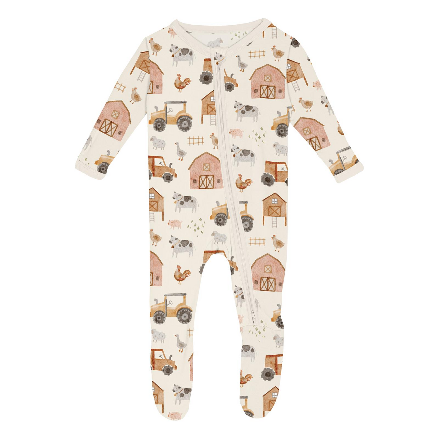 Kickee Pants Footie with 2 Way Zipper: Natural Farm Life