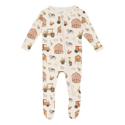 Kickee Pants Footie with 2 Way Zipper: Natural Farm Life