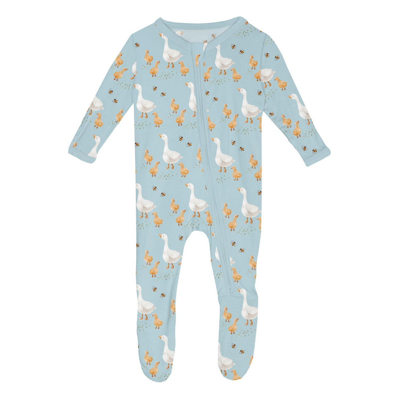 Kickee Pants Footie with 2 Way Zipper: Spring Sky Feeding Ducks