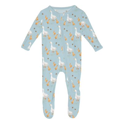 Kickee Pants Footie with 2 Way Zipper: Spring Sky Feeding Ducks