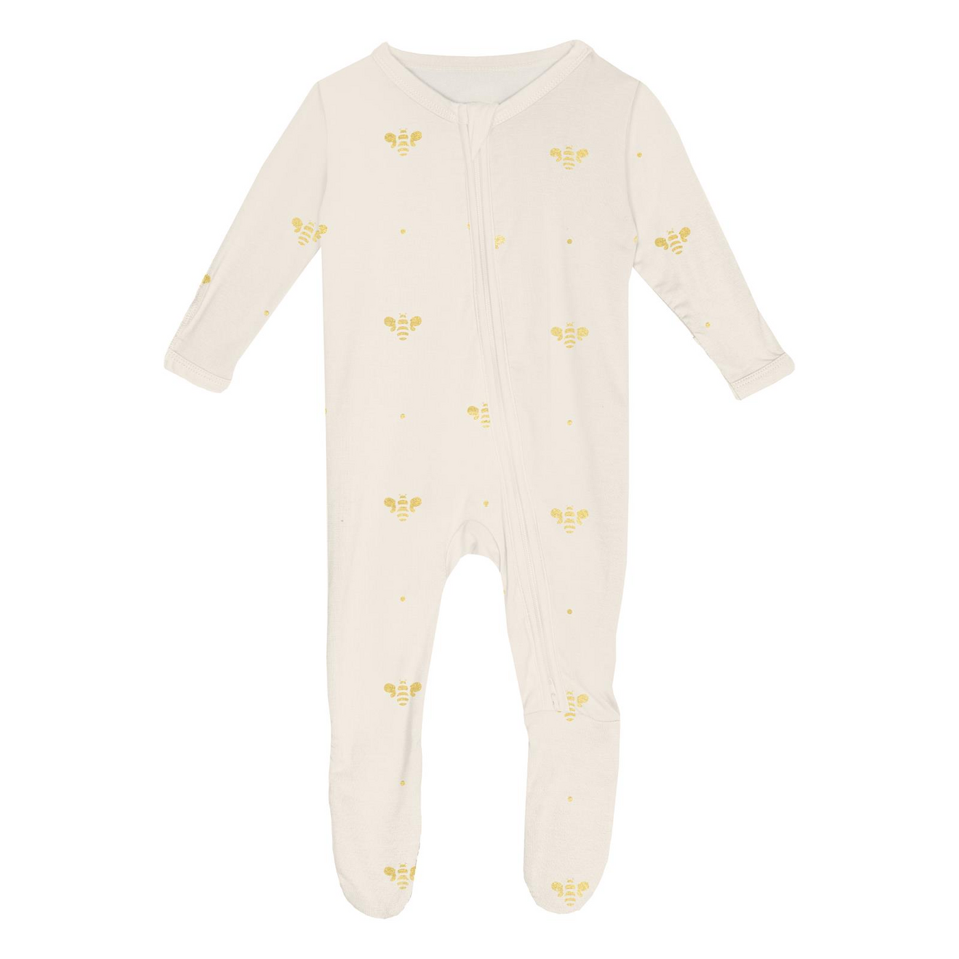 Kickee Pants Footie with 2 Way Zipper: Gold Bees