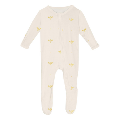 Kickee Pants Footie with 2 Way Zipper: Gold Bees