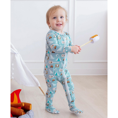 Kickee Pants Footie with 2 Way Zipper: Jade Campfire