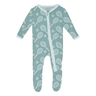 Kickee Pants Footie with 2 Way Zipper: Jade Tennis