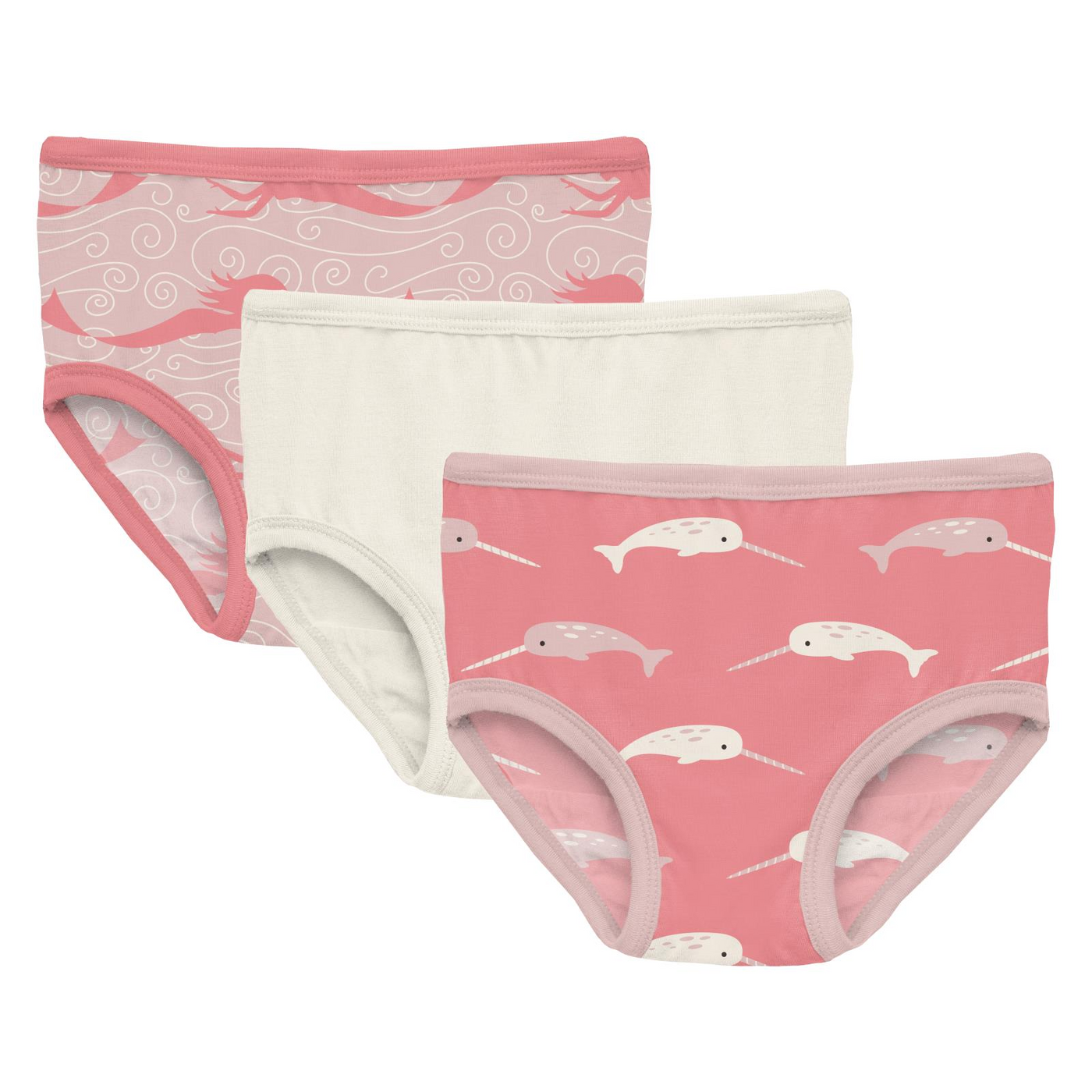 Kickee Pants Girl's Underwear Set of 3: Baby Rose Mermaid, Natural & Strawberry Narwhal