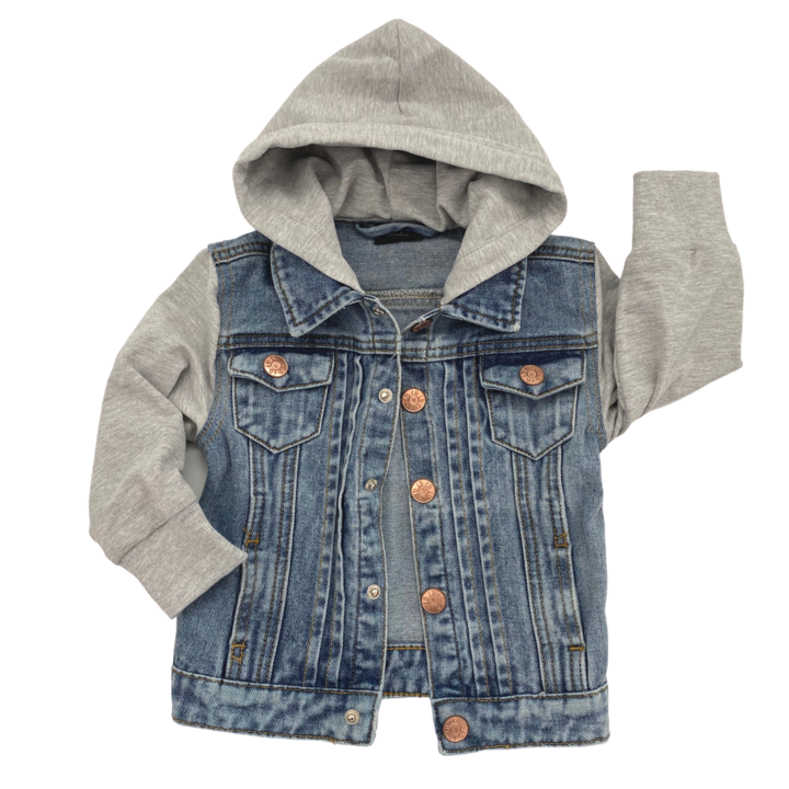 Little Bipsy Hooded Denim Jacket: Grey