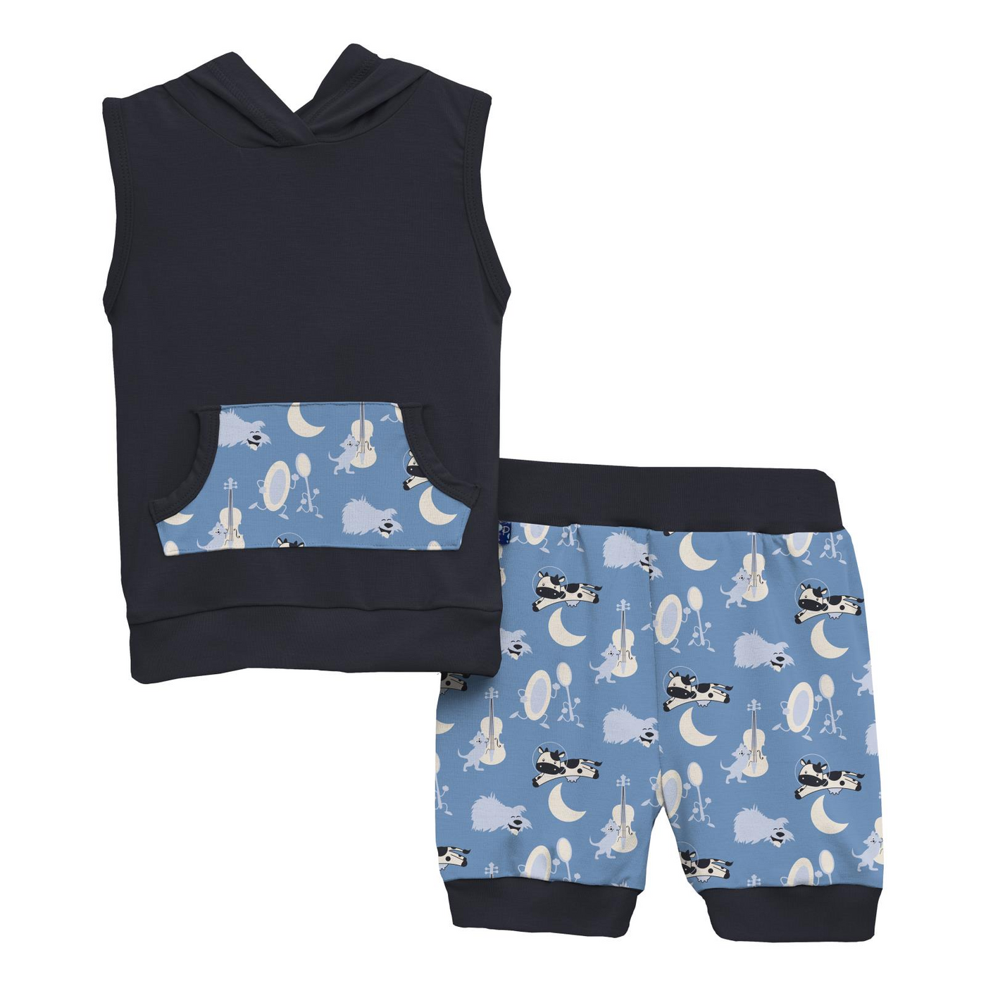 Kickee Pants Short Sleeve Hoodie Tank Outfit Set: Dream Blue Hey Diddle Diddle