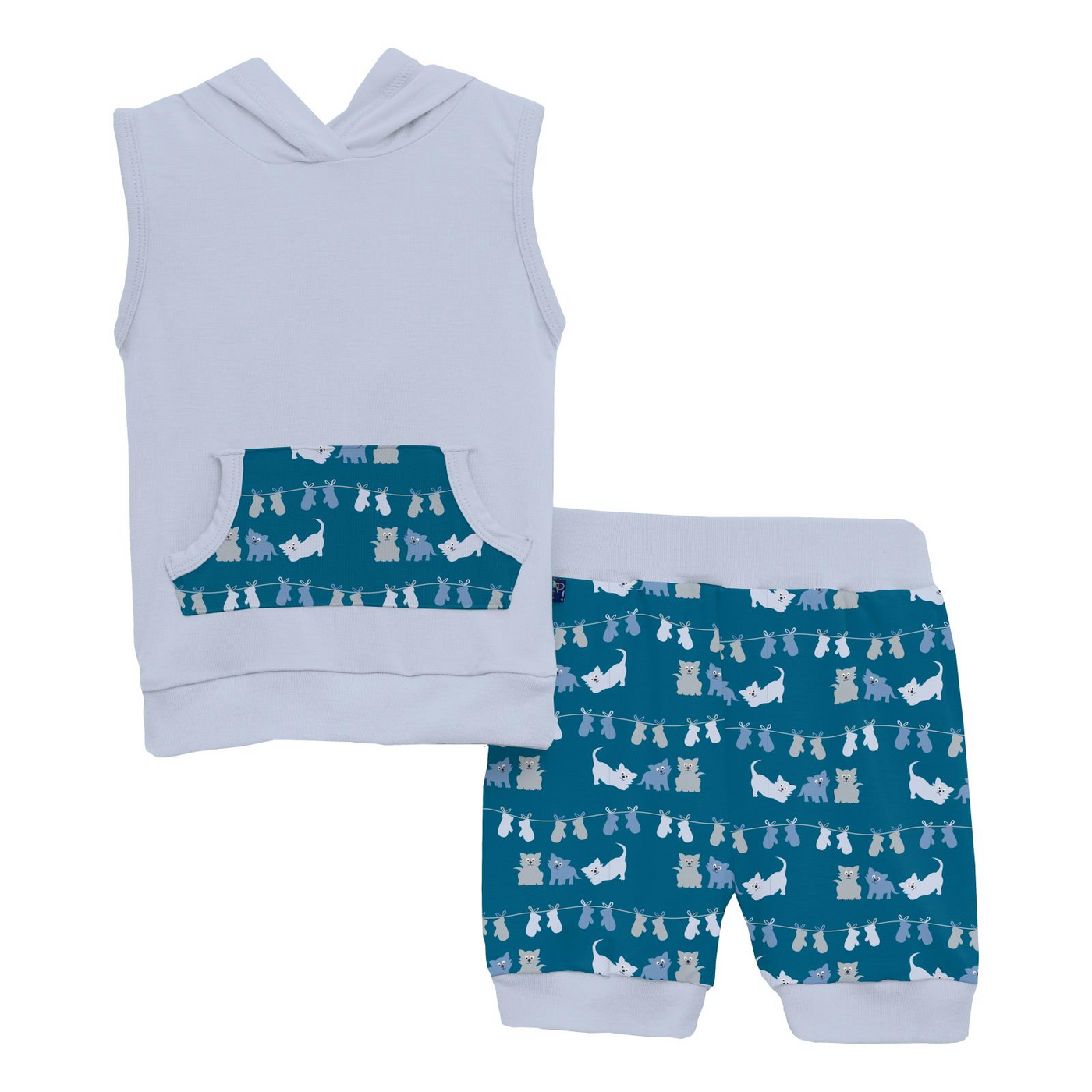 Kickee Pants Short Sleeve Hoodie Tank Outfit Set: Seaport 3 Little Kittens