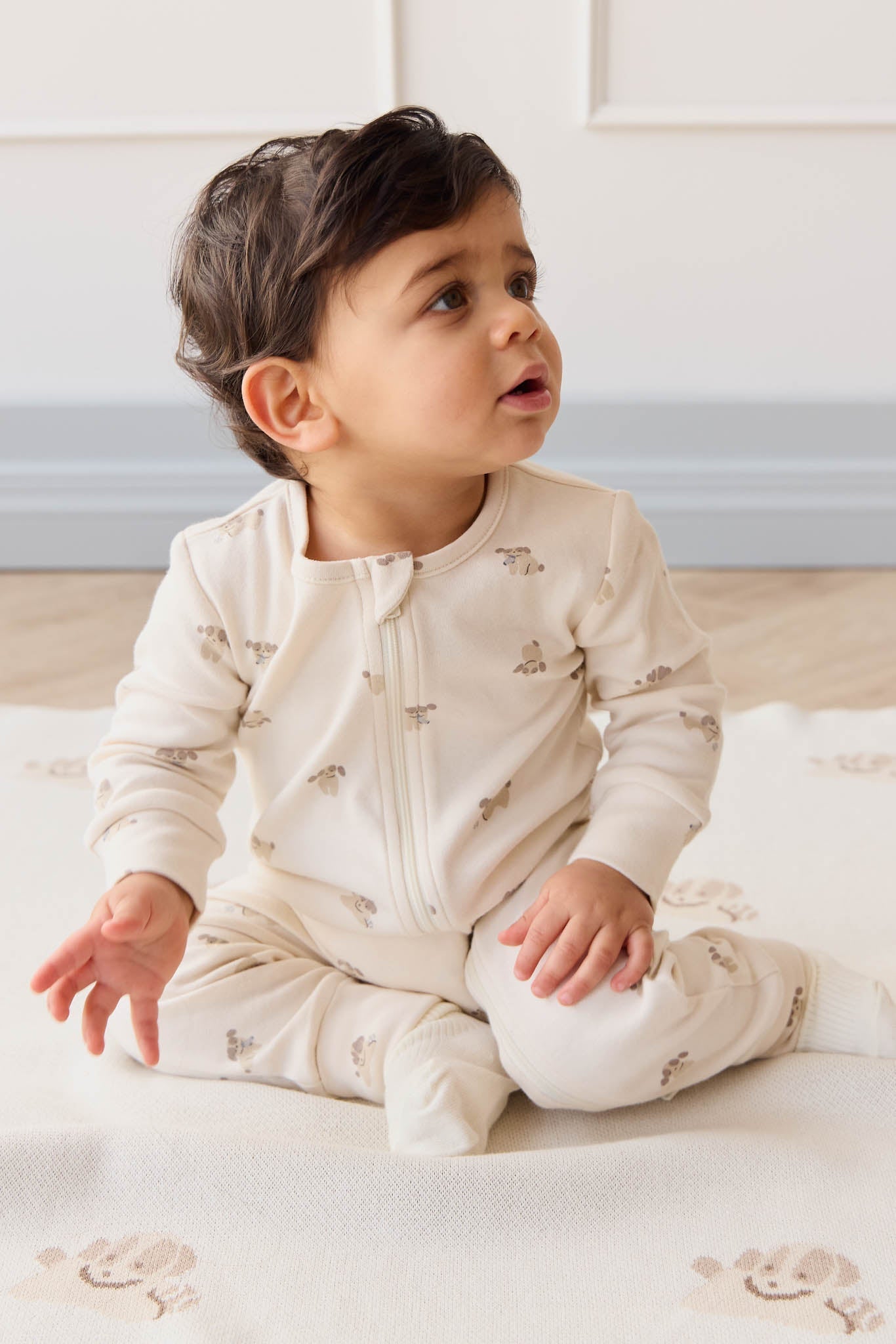 Jamie Kay Zip Onepiece: Sasha Puppy Tofu