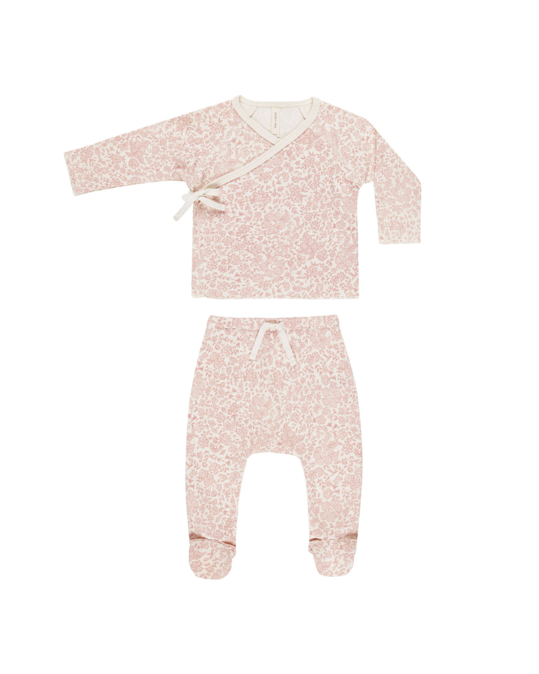 Quincy Mae Wrap Top & Footed Pant Set - Pink Blossom