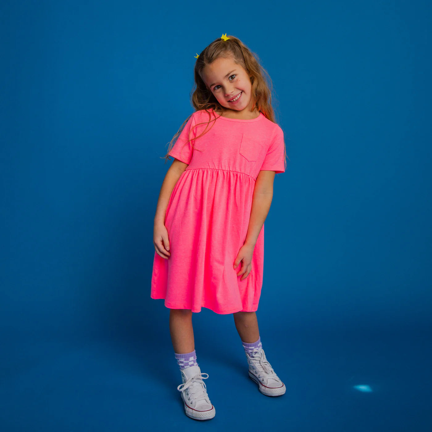 RAGS Essentials Short Sleeve Pocket Dress: Neon Pink