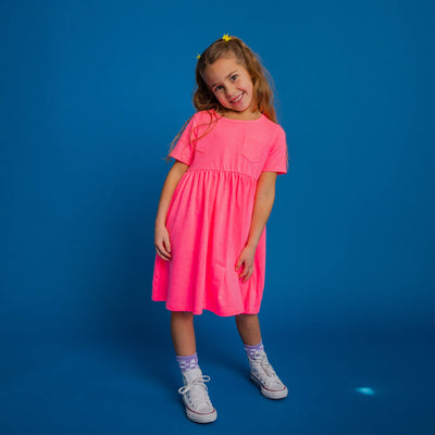 RAGS Essentials Short Sleeve Pocket Dress: Neon Pink