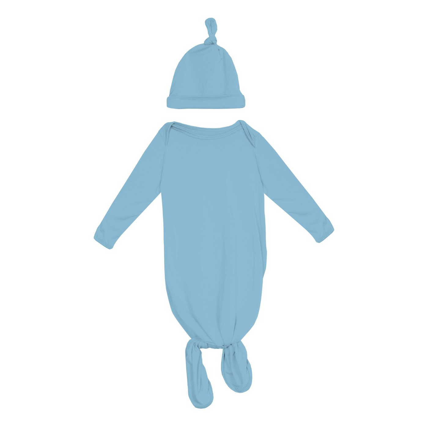 Kickee Pants Knotted Layette Gown & Hat Set: Solid Seaside Blue