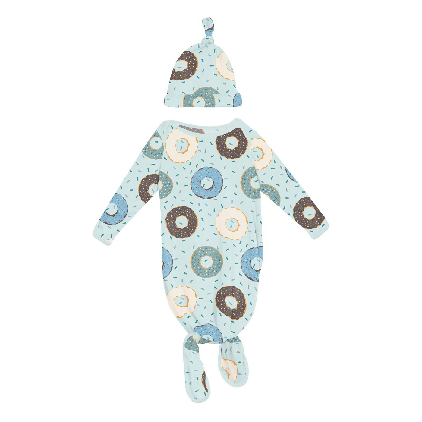 Kickee Pants Knotted Layette Gown & Hat Set: Fresh Air Donuts and Sprinkles
