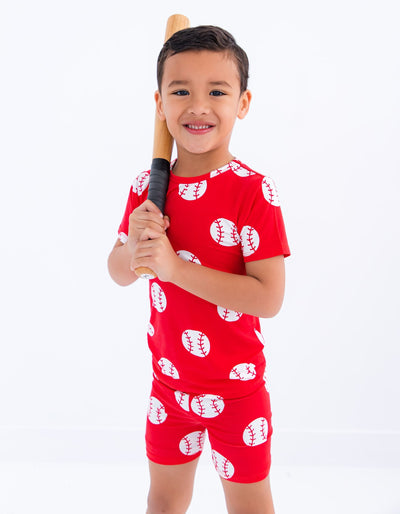 Birdie Bean 2 Piece Pajama Shorts Set: Red Baseball